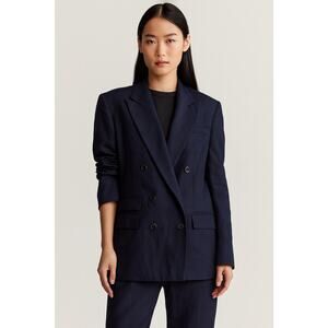 Ralph Lauren 100% Linen Blazer Blue Navy Double Breasted Jacket Women’s Size 14